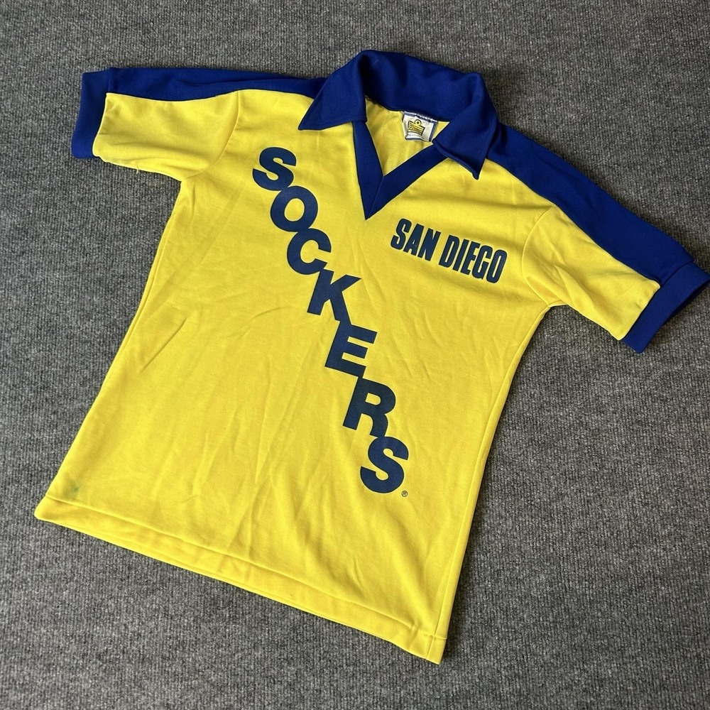 Vintage San Diego Sockers Jersey Mens Small Yellow Blue Soccer Admiral